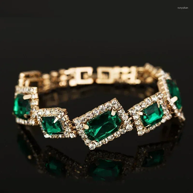Bracelet De Mode Bracelets De Mariage Bijoux De Luxe Femmes Vert Cristal Pierre Bracelet Charme Pour Dames Lien Chaîne Bracelets
