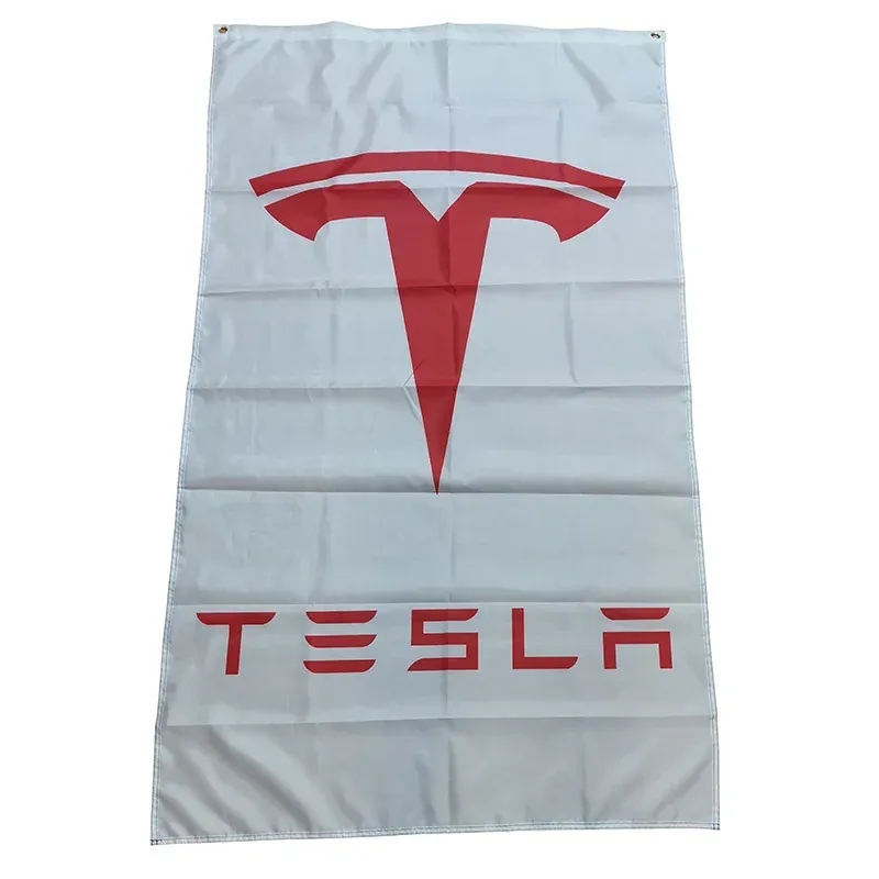 Accessori Tesla Sfondo bianco Bandiera per auto 60*90 cm (2*3 piedi) 90*150 cm (3*5 piedi) Dimensioni Decorazioni natalizie per la casa e il giardino
