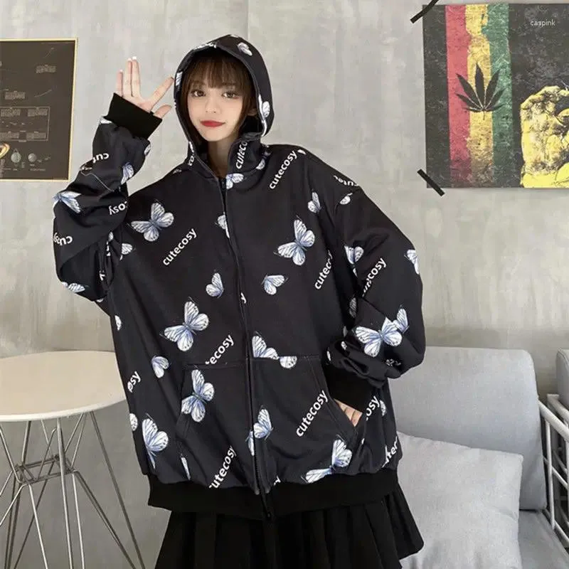 Kvinnors hoodies harajuku Butterfly Hoodie dragkedja Sweatshirt Y2K Spring Gothic Super Dalian Full Body Digital Printing Process