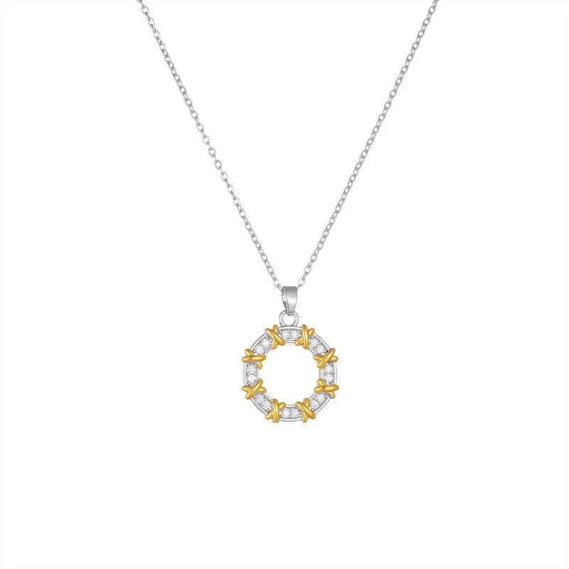 Collier en acier titane de créateur pour femmes, mode tiffay et co, pendentif circulaire de luxe de haute qualité, double couleur, collier en diamant en forme de X, accessoires de chaîne