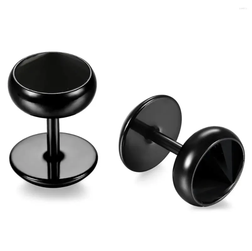 Boucles d'oreilles à clous pour hommes, 8mm, en acier inoxydable, caoutchouc, noir, faux bouchons d'oreille coniques, clous en CZ, jauges de tricheur, Tunnel d'illusion