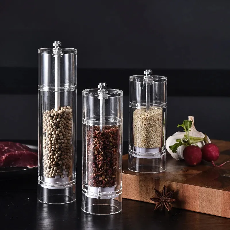 Salt- och pepparkvarn Set Clear Acrylic Manual Spices Mills Perfect For Sea Peppercorns Kök Tillbehör 240308