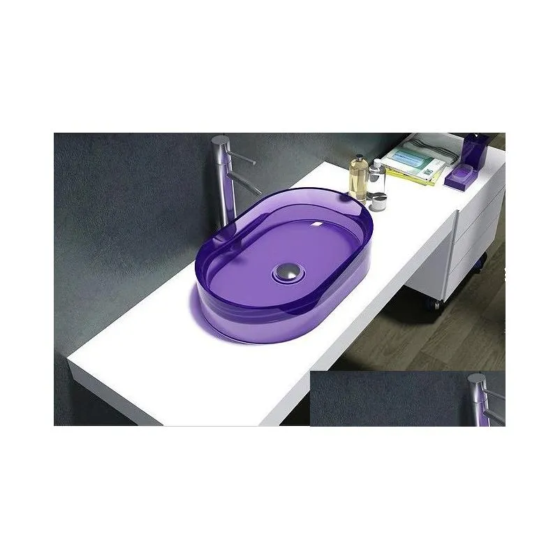 Banyo Lavabo Reçine Oval Tezgah Lavabo Colourf Ploakroom Washbasin Katı Yüzey Taş Gemisi RS38279 BAŞKA TESLİM EV BAHÇE B DHYBC