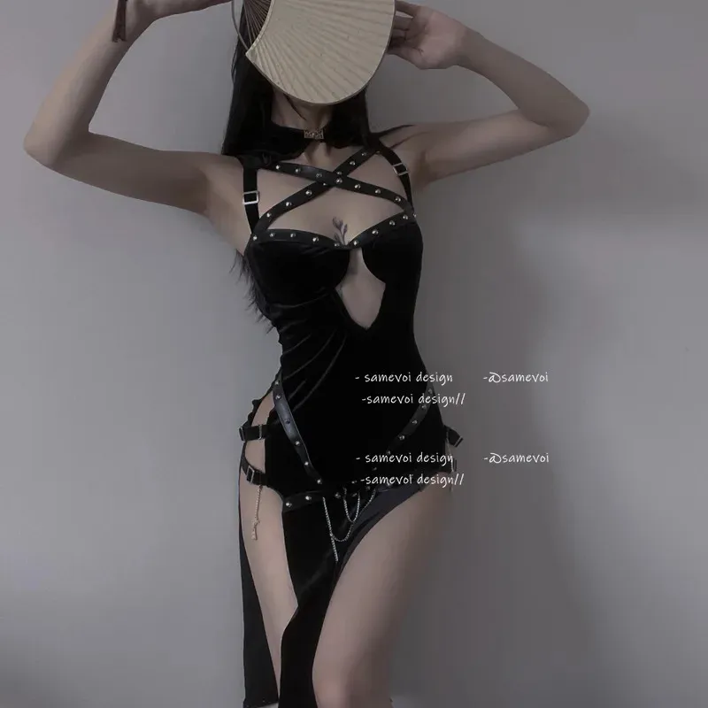 Черный эротический комплект одежды для женщин, костюмы, японское аниме, секс-белье, Cospaly Cheongsam, белая чувственная экзотическая одежда 240307