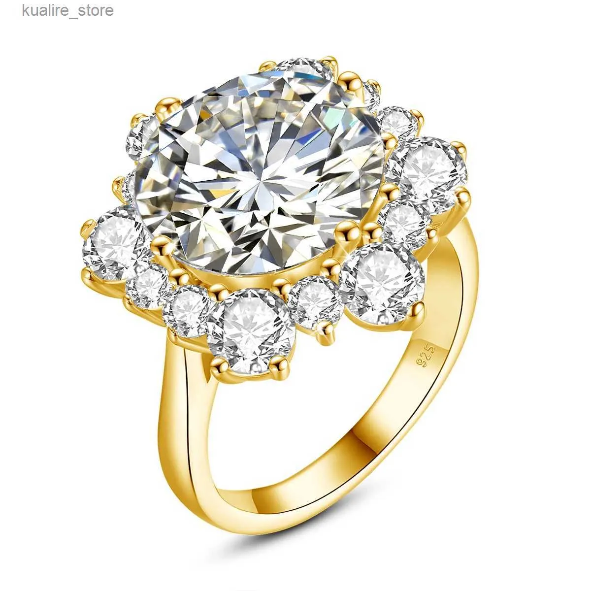 Pierścienie klastra masywne okrągłe cięcie 13 mm 8ct moissanite Pierścień z certyfikatem luksusowe biżuterii ślubne dla kobiet Prezent zaręczynowy test L240315