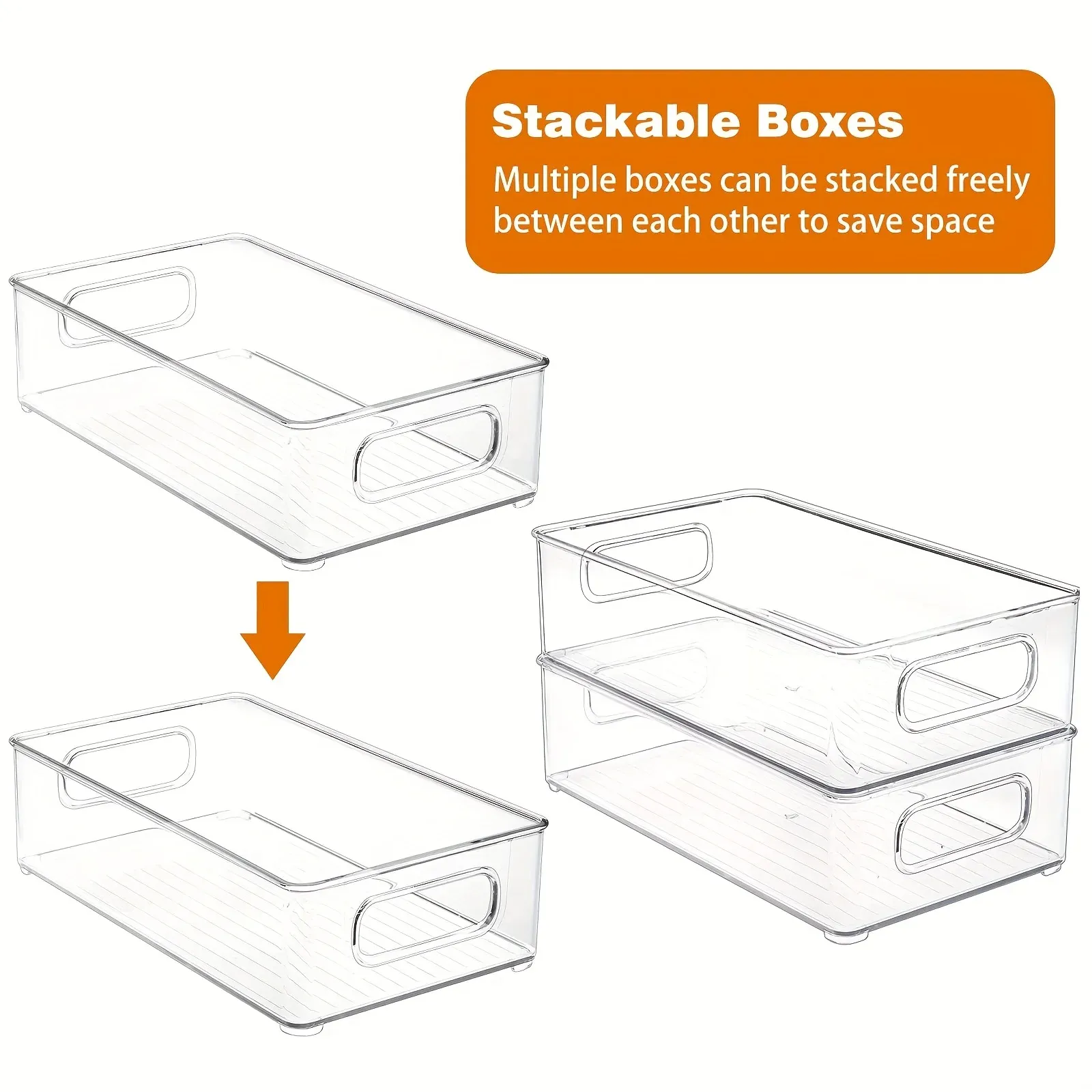 Cestas 2/4 piezas Organizador de refrigerador Contenedor de almacenamiento de despensa de cocina transparente Contenedores con asas para gabinetes Estantes, Cajón, Congelador