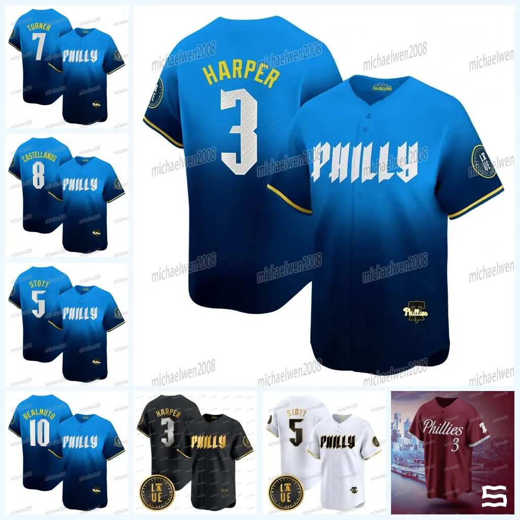 3 Harper Phillies Philly City Connect Jersey Bryson Stott Kyle Schwarber Nick Castellanos Trea Turner Bryson Stott J.T. Realmuto Zack Wheeler Aaron Nola Hoskins