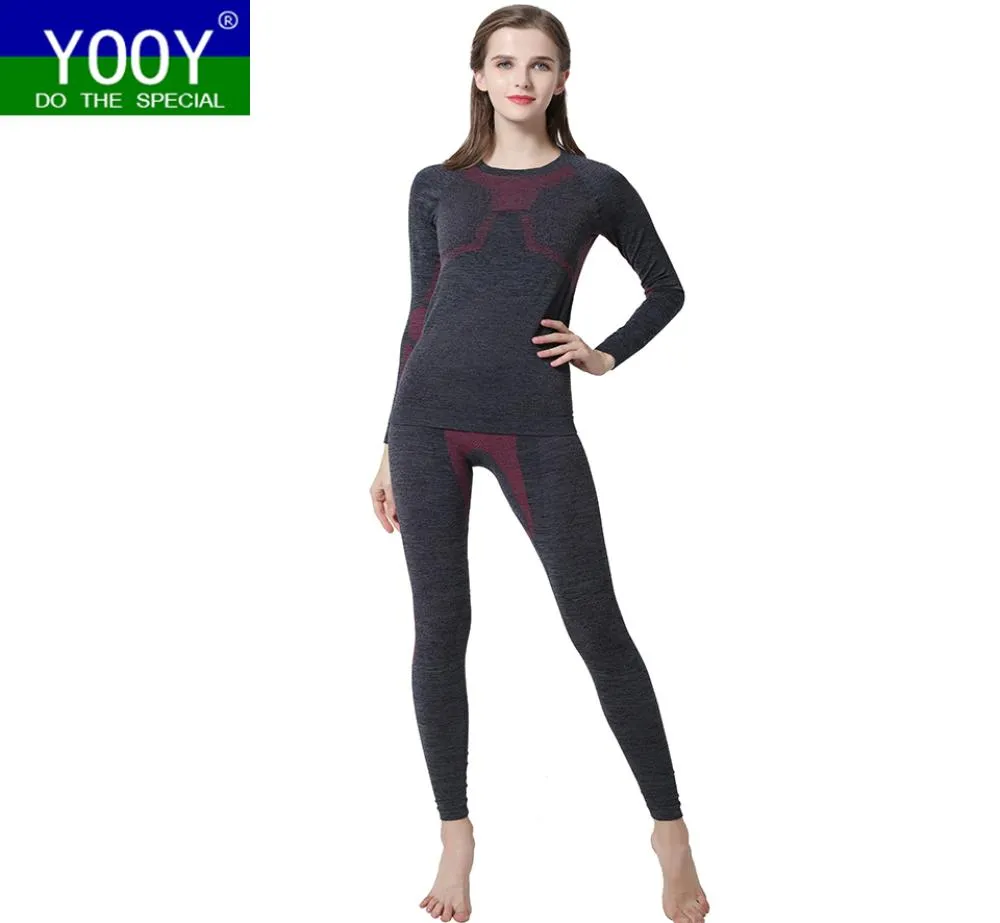 YOOY femmes Ski sous-vêtements thermiques ensemble dames séchage rapide fonction Compression survêtement Fitness chemises serrées sport costumes noirs 201207342894