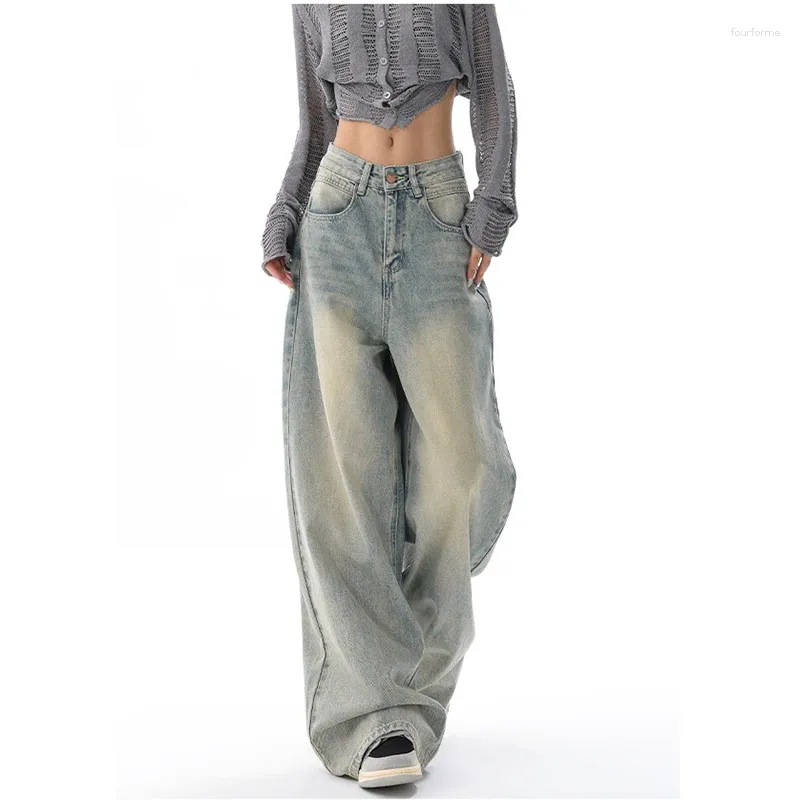 Damesjeans Amerikaanse vintage Y2K wijde pijpen hoge taille rechte broek casual baggy grunge streetwear stijl denim broek