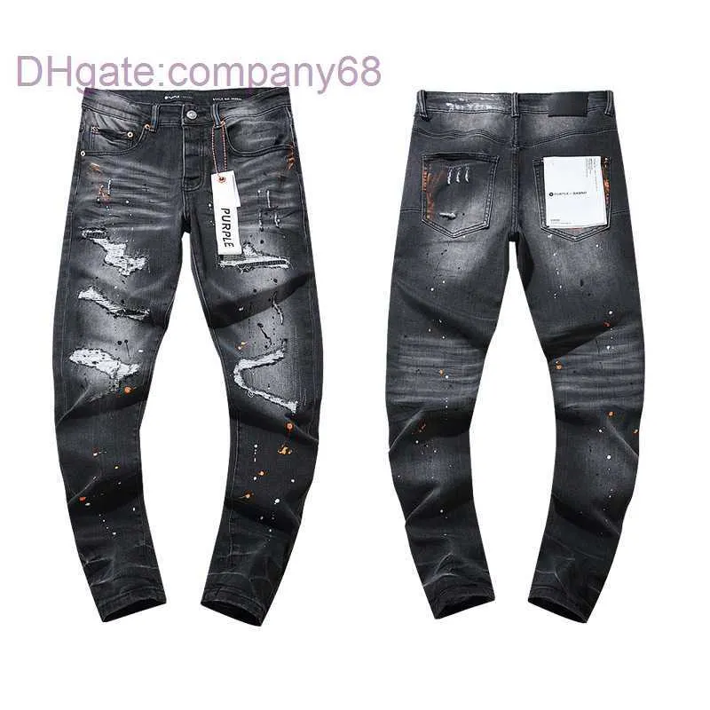 Vaqueros de diseñador para hombre 24 nuevos vaqueros de marca morados con pintura negra desgastada de American High Street