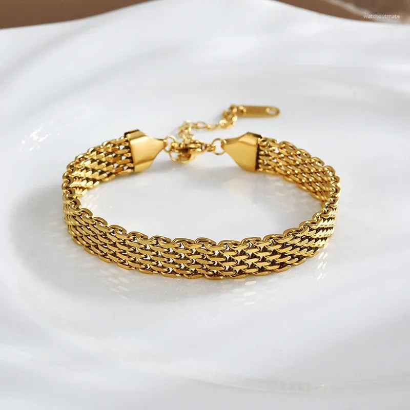 Lien Bracelets Plaqué Or Titane Acier Montre Ceinture Empilage Bracelet Collier Pour Femmes Occident Métal Texture Collier Bijoux Cadeaux