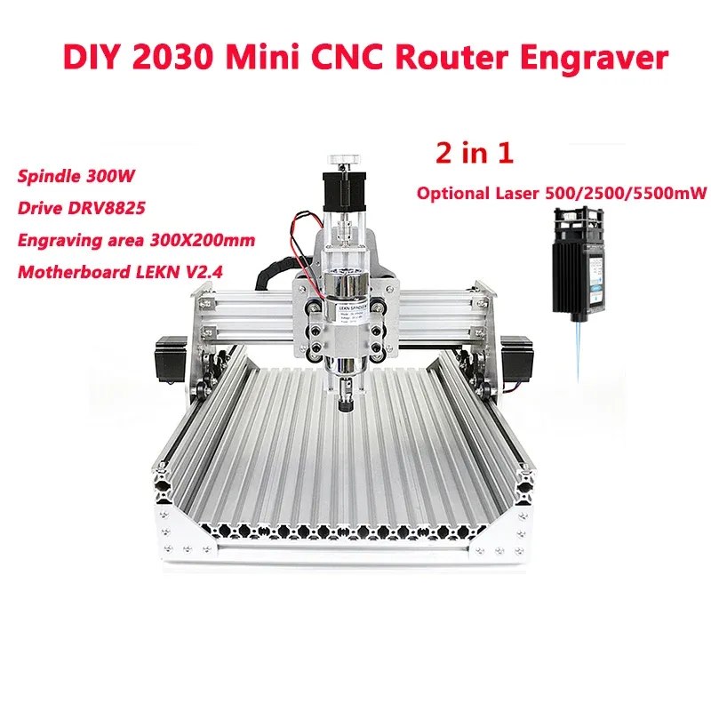 Dismonterad Pack DIY 2030 2 I 1 mini CNC Router Graver Laser Gravering Machine med valfritt laserhuvud 500mw 2500mw
