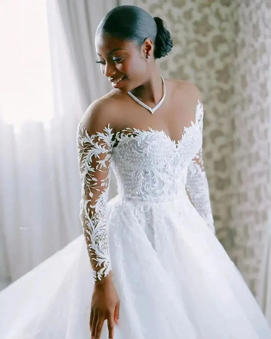 Cheap long sleeve see through lace wedding dress Deals, image size:900x1125