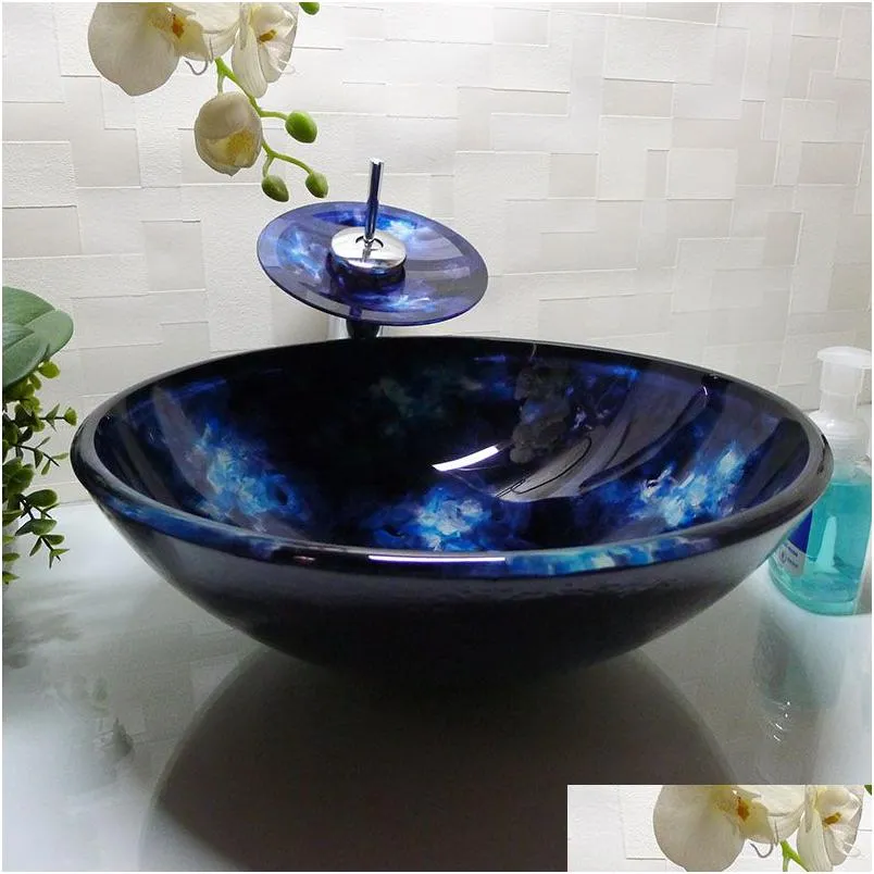 Wastafels Gehard glazen spoelbak Handwerk Aanrechtblad Ronde wastafel Wastafels Garderobe Shampoo Vessel Bowl Hx008 Drop Delivery H Dh58M