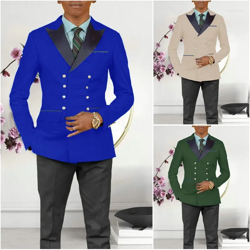 Men's Suits SZMANLIZI Double Breasted 2 Pieces Men Tuxedos Groom Wedding Formal Party Dress Costume Homme Slim Fit Royal Blue Blazer