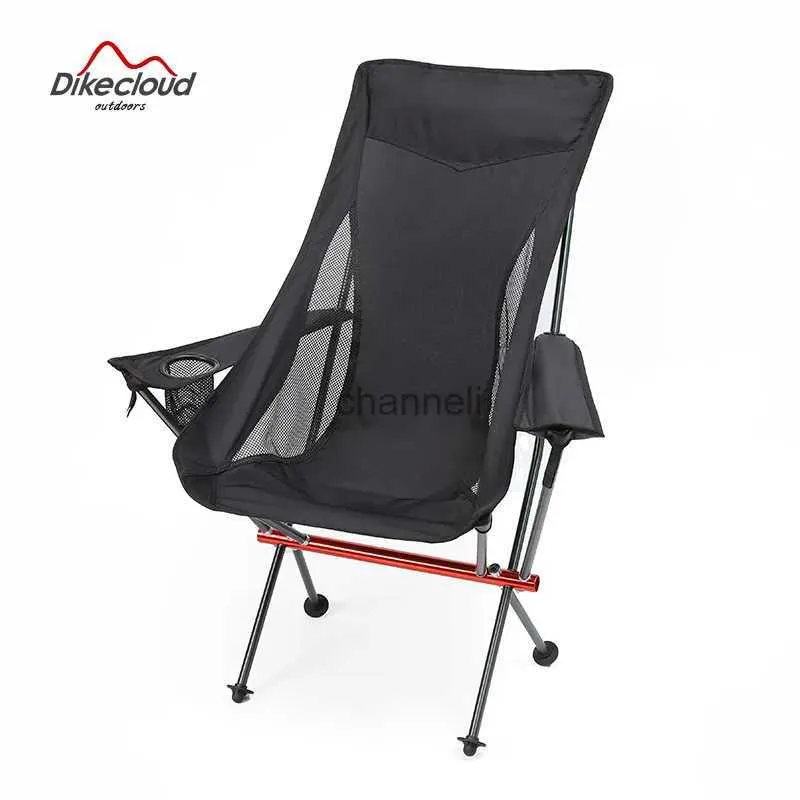 Camp Furniture Dikecloud Foldable Armrest Moon Chair Aluminum Fishing Backrest Chairs Portable Oxford Folding Armrest Lounge Chair for Camping YQ240315