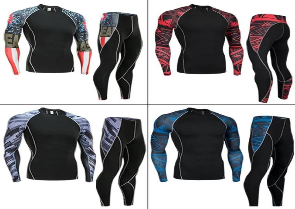 2019 NOUVEAU Ensemble de compression pour hommes Collants de course Entraînement Fitness Survêtement Chemises à manches longues Costume de sport kit de protection contre les éruptions cutanées 4XL4910213