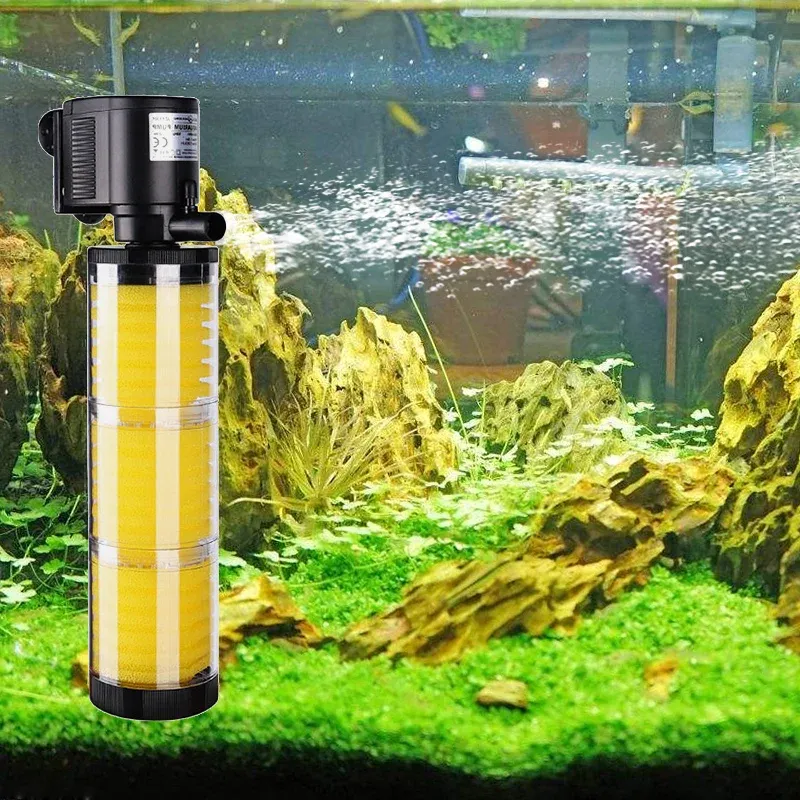 Uppvärmning 3 i 1 filter för akvarium Fish Tank Filter Mini Fish Tank Filter Aquarium Oxygen Submersible Water Purifier