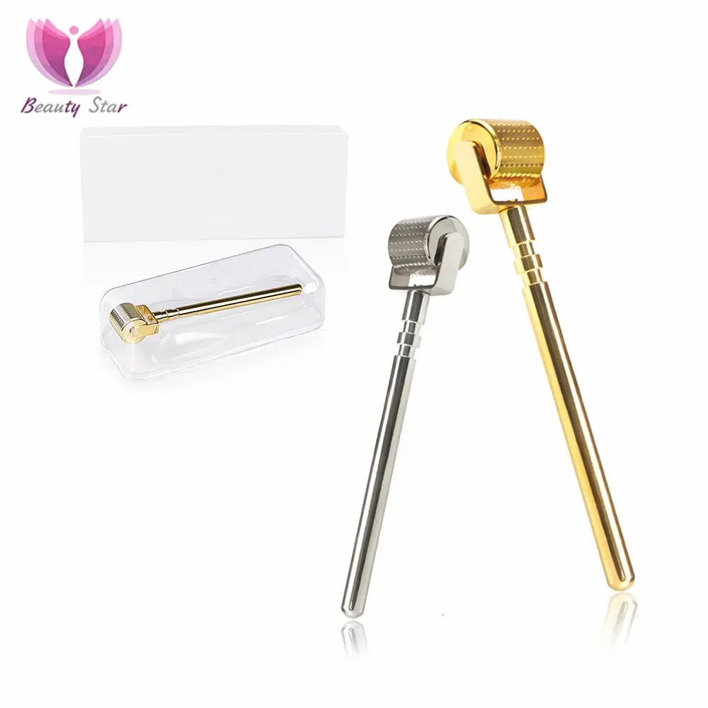 Beauty Star Golden Derma Roller Derma Stamp Micro Needles for Face Skin Care Treatment Hair Loss Therapy Hair Growth 240312