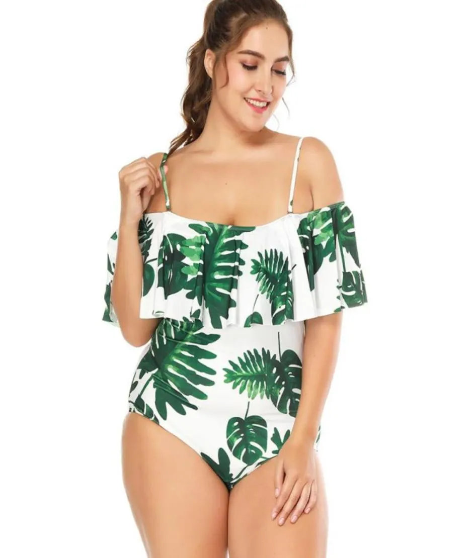 Plus Size Swimsuit 2019 One Piece Floral Cathing Suit for Women Big Leaf Beach Swimming Vintage Bather Kobieta stroja kąpielowa 31985074331615