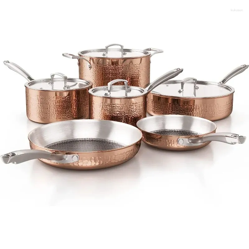 Conjuntos de panelas Homaz Life Pots e Panelas Set Tri-Ply Aço Inoxidável Martelado Cozinha Indução Compatível Máquina de Lavar Louça Forno Seguro