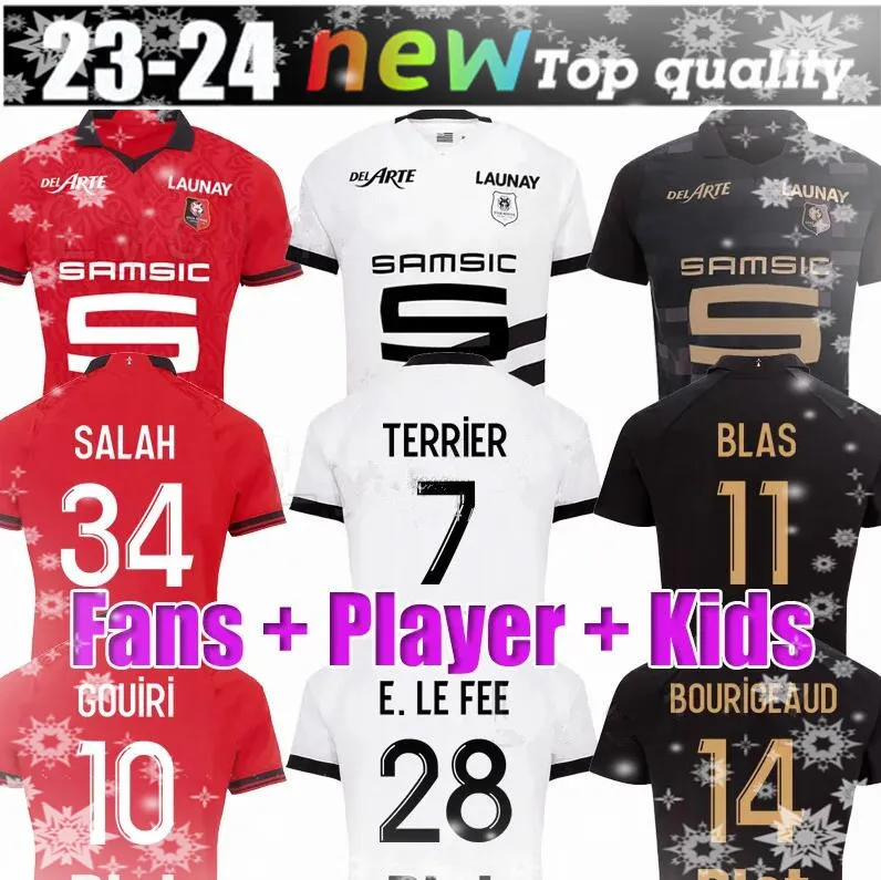 23 24 Stade Rennais Futbol Formaları Evde Rennes Maillot De Foot 2023 2024 Sulemana Bourigeaud Terrier Doku Laborde Santamaria Erkek Kids Kit Futbol Gömlekleri66