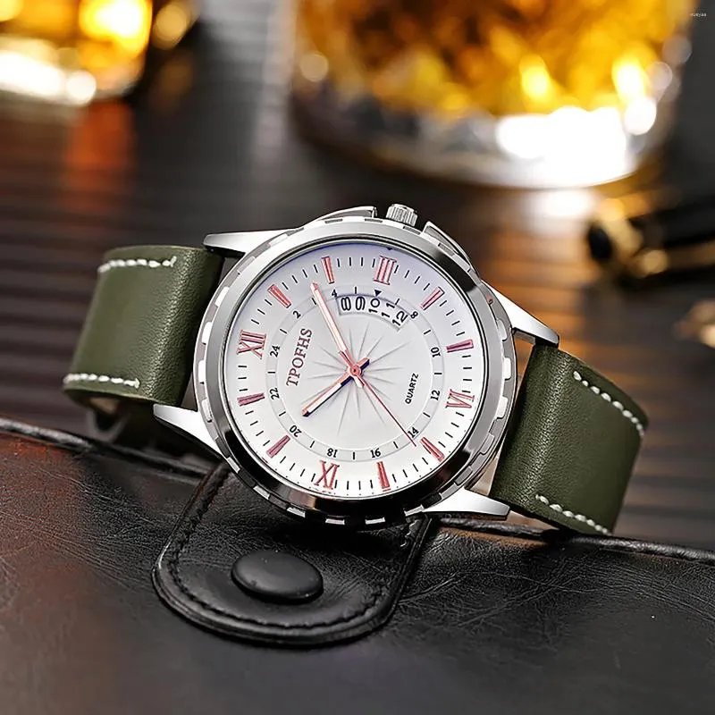 Relógios de pulso Gemstone Inspira Pulseira de Couro Relógio Moda Homens Relógios À Prova D 'Água Luminosa Data Relógio de Pulso Feminino Relogios Masculino