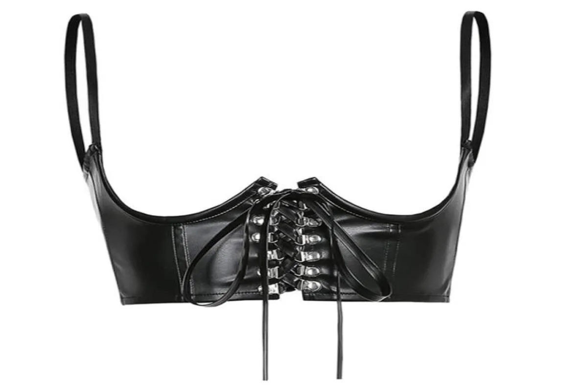 Women Fashion Sexy PU Leather Corset Goth Punk Lace Up Bandage Black Bustier Streetwear Underbust Support Braces Shaper Top 2205249551868