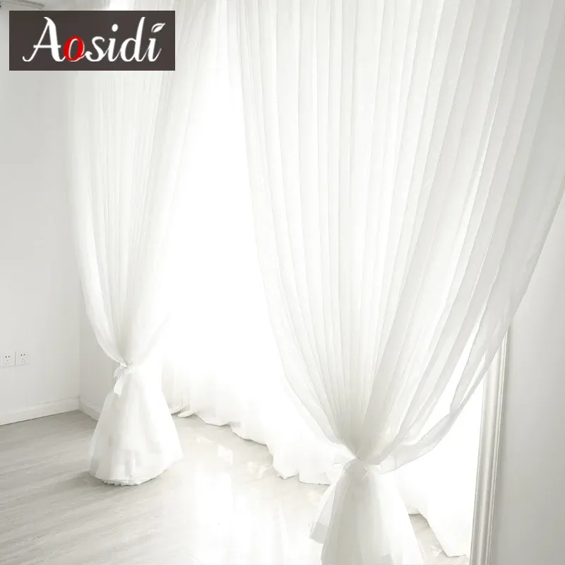 Tende Hall Tulle bianco Curtians trasparenti per soggiorno Tende in voile per camera da letto Trattamenti per finestre Decorazioni per la casa moderne Drappo per porta della camera