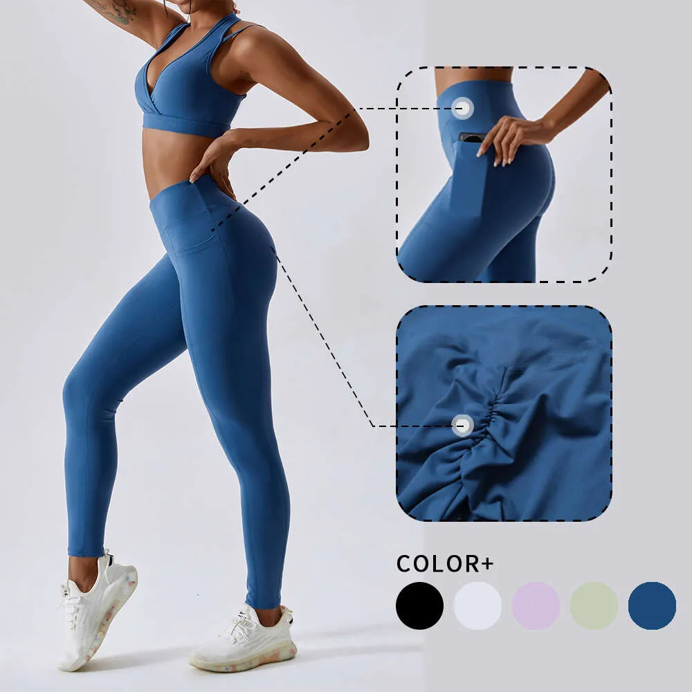 Lu Pant Align Lemon Pockets Yoga Leggings de 2 lados WISRUNING Push Up Fiess Mulheres Calças Esportivas Cruzadas Cintura Alta Treino Sportswear para Academia