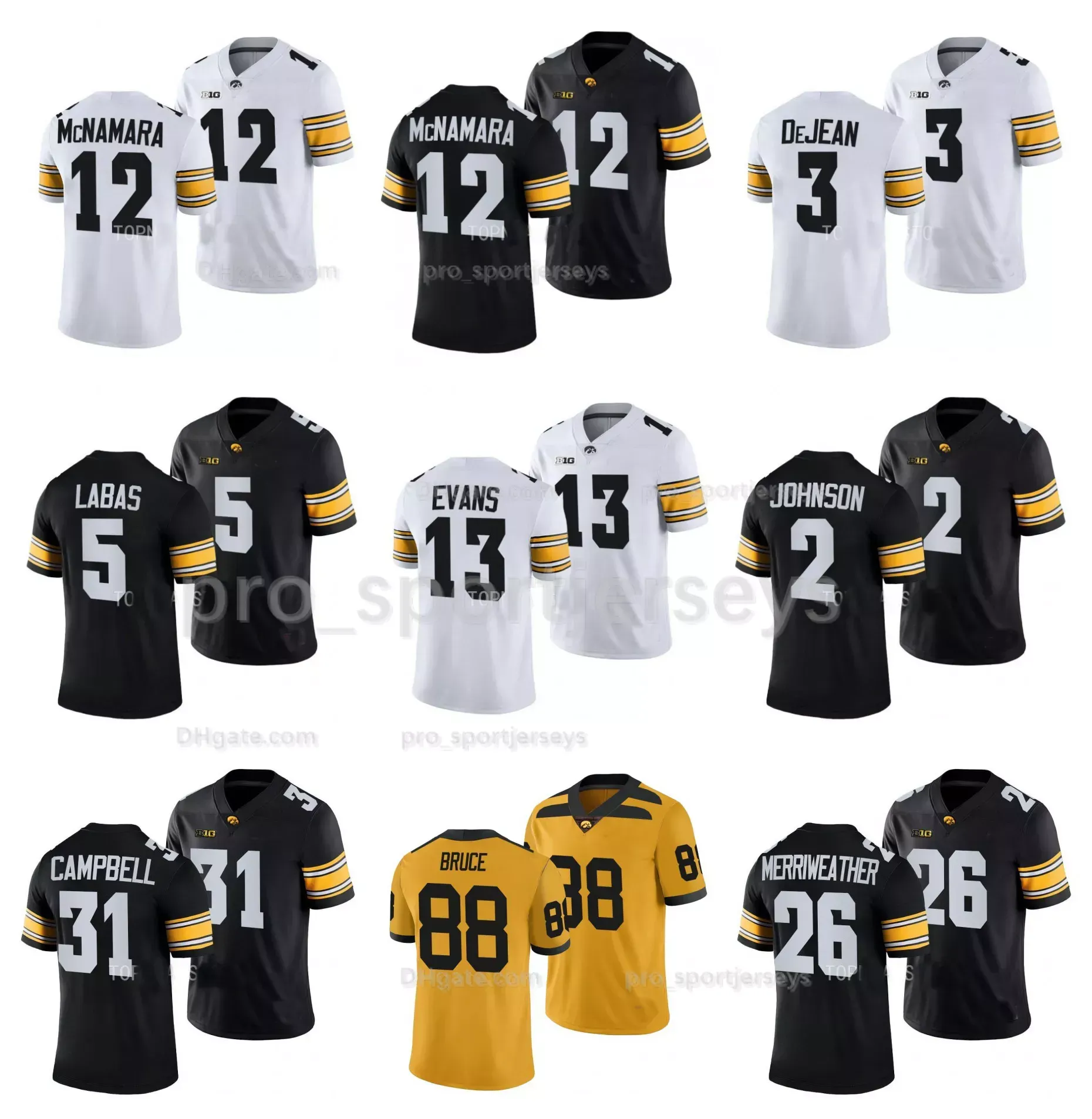 Iowa Hawkeyes كرة القدم Jersey College Cade McNamara Cooper Dejean Spencer Petras Jack Campbell Sam Laporta Riley Moss Seth Benson George Kittle Jacobs Size S-4XL