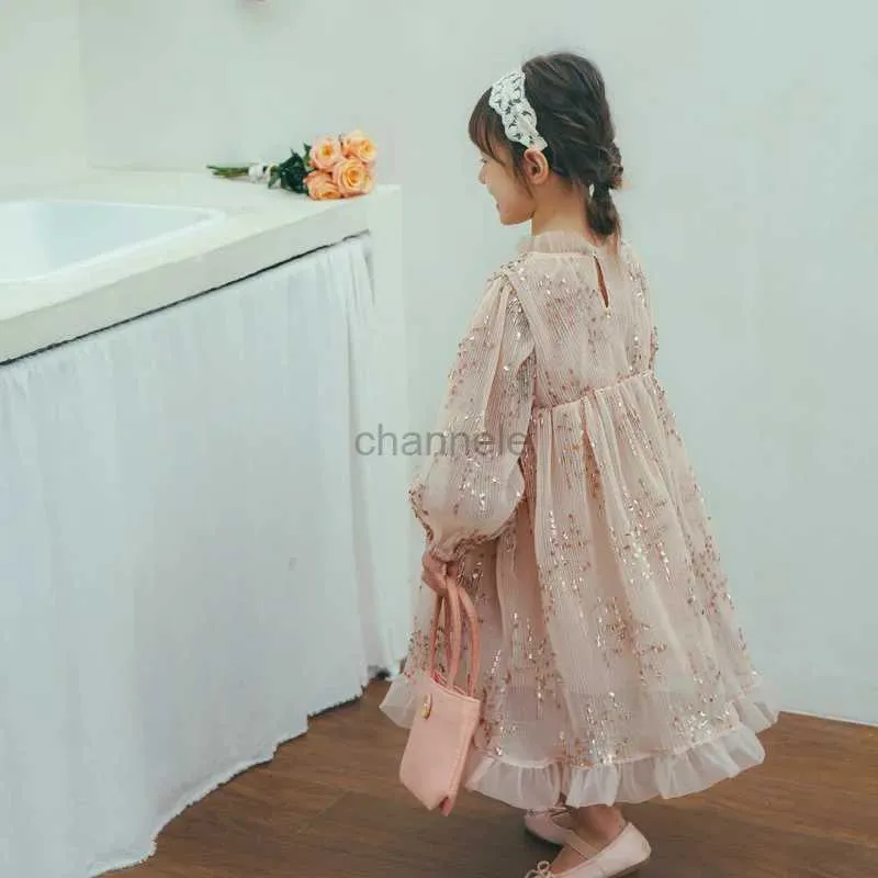 Girl's Dresses 2024 spring new childrens clothing baby dress girls pink sequin fairy dress 240315