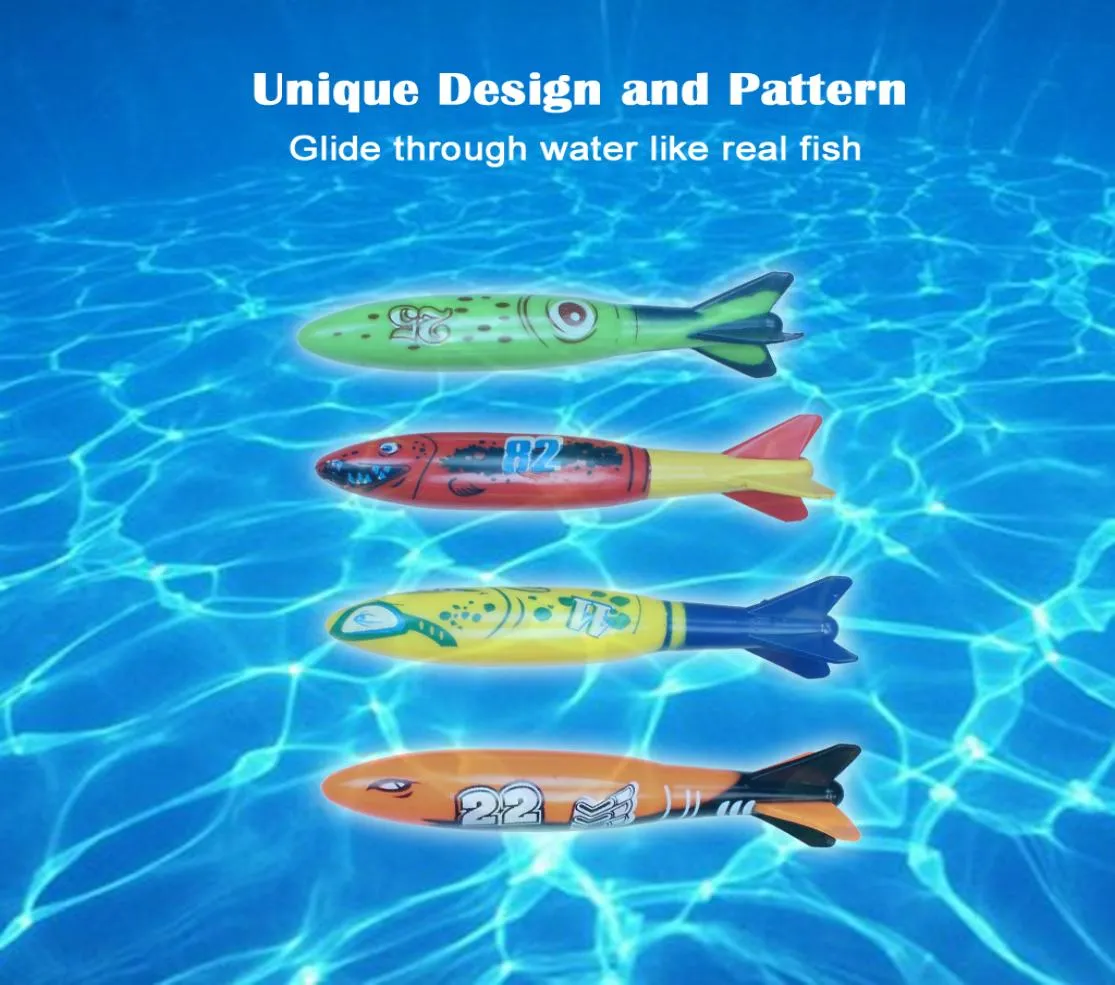 Underwater Torpedo Rocket Swimming Pool Toy Swim Dive Sticks Holiday Games Rubber Torpedoes Snorkling 4PCSSet9716092