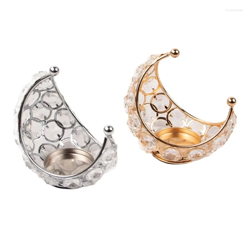 Portacandele Candelabri decorativi in ​​metallo lunare Candelieri in cristallo scintillante per feste con appuntamento