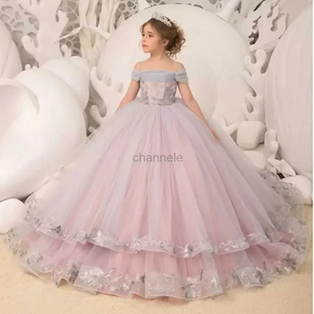 Robes de fille Élégance bras ouverts robes moelleuses filles en fleurs mariage avec volants robe bébé concours de beauté un bal d'anniversaire pour les enfants 240315