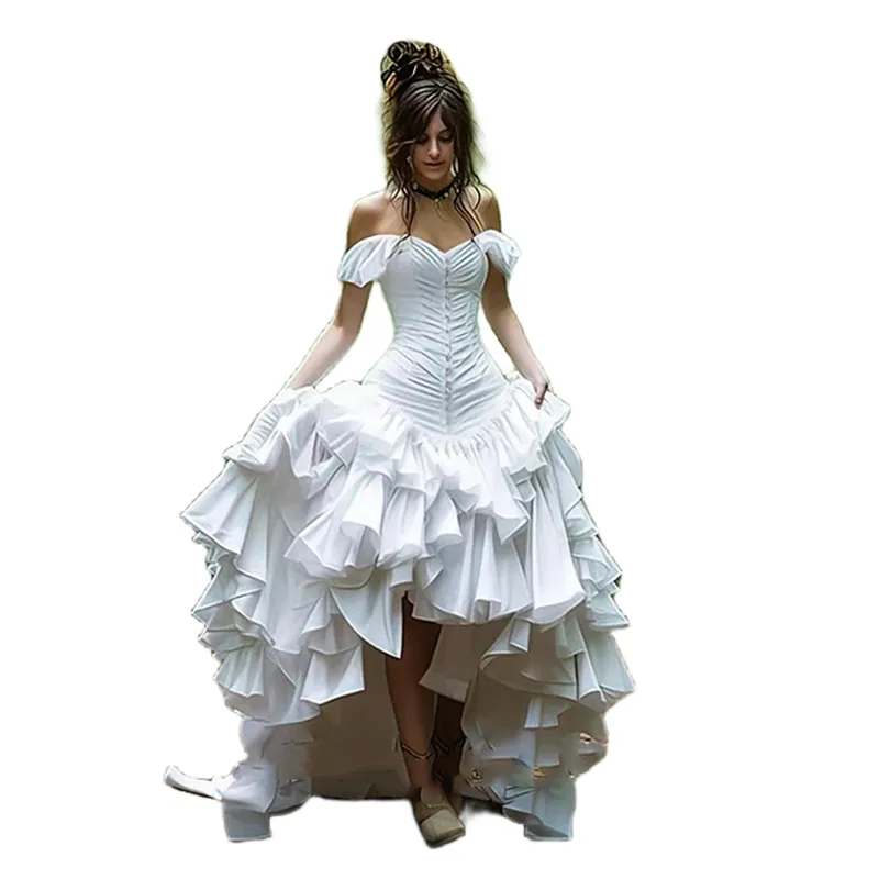 Gothic Steampunk High Low Wedding Dresses 2024 Tiers Ruffles Pleats A Line | eBay Gothic Steampunk High Low Wedding Dresses 2024 Tiers Ruffles Pleats A Line | eBay