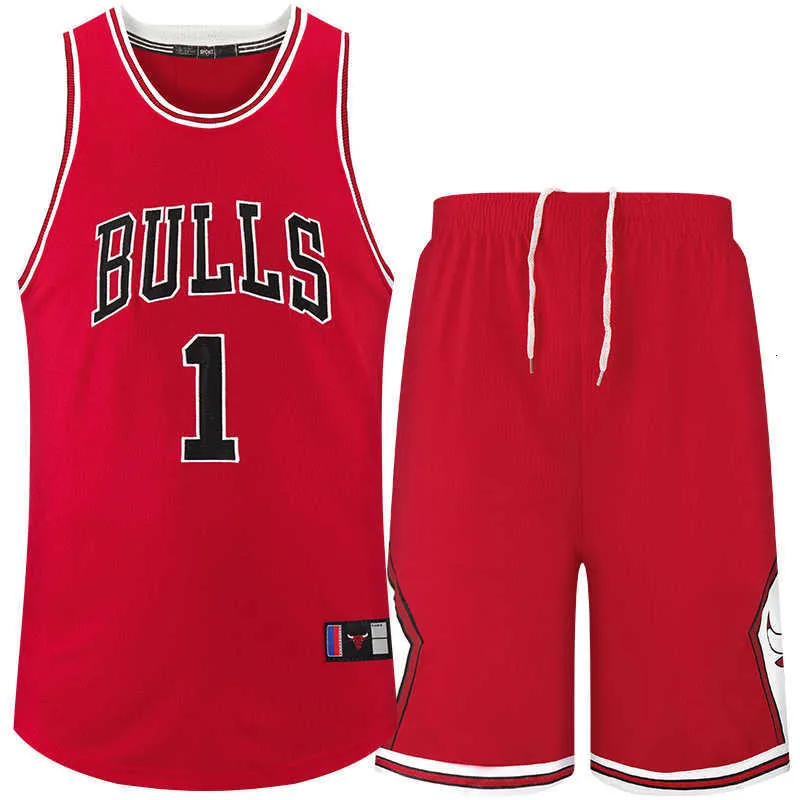 Bulls # 1 Rose Mesh Embroidery Jersey Set Game Training Tank Top Basketball