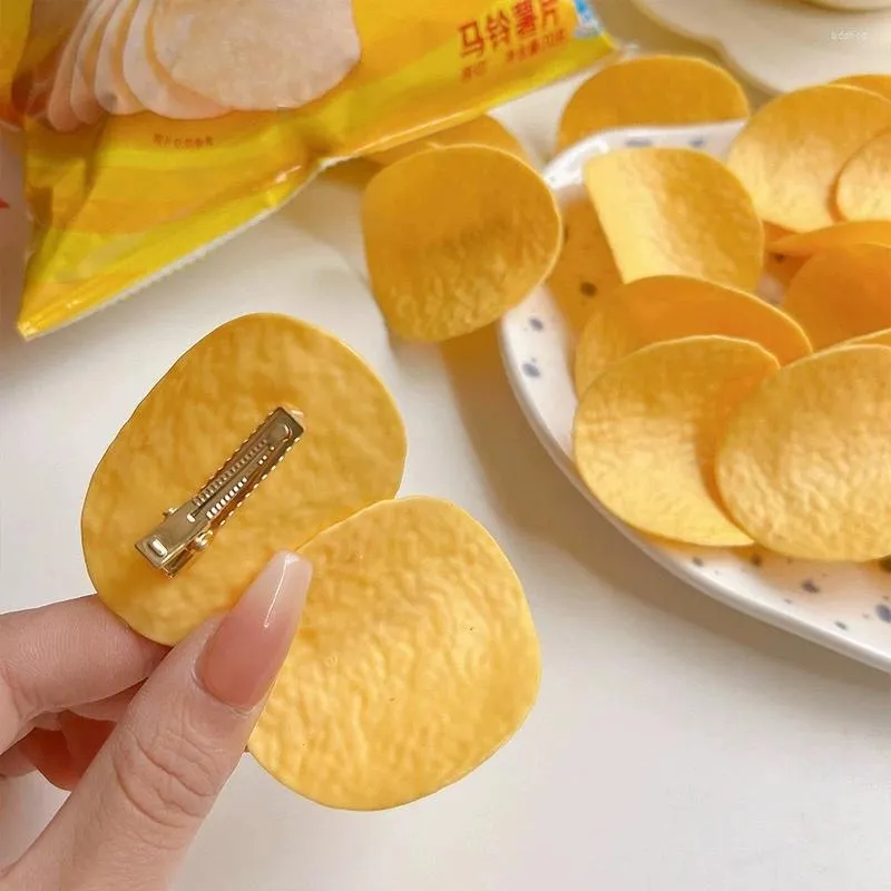 Hair Accessories Funny Simulated Potato Chip Hairpin Clips For Girls Women Duck Bill Clip Side