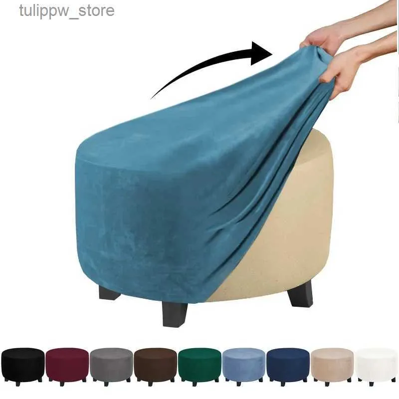 Chair Covers All-inclusive Ottoman Cover High Stretch Velvet Round Footstool Protector Slipcover Removable for Living Room Stool Slipcovers L240315