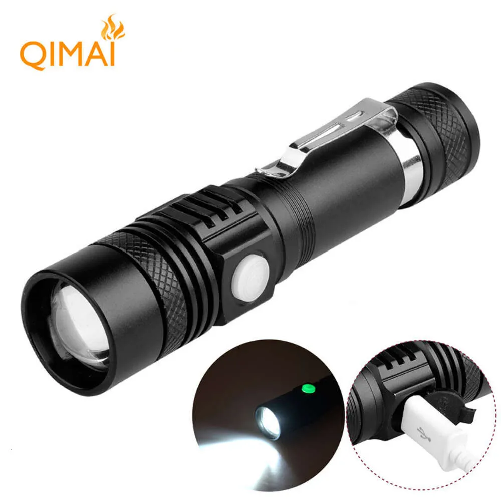 T6 Strong Light Telescopic Zoom USB شحن مصباح يدوي مصباح Mini Outdoor Emergency Searchight 663125