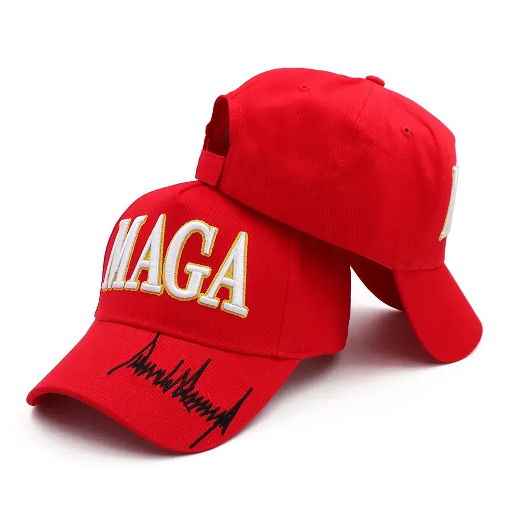 Мага вышивая шляпа Трамп 2024 Черный красный бейсбольный хлопчатовод для выборов 0508