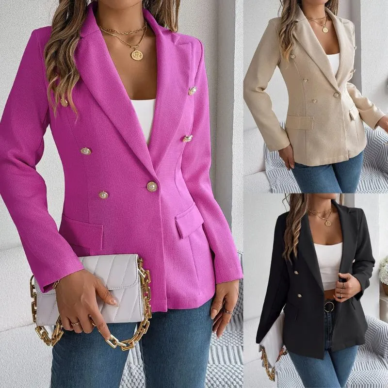 Women's Suits Women Blazer Coat 2024 Notched Neck Full Sleeve Double Breasted Casual Work Spring Summer Blazers