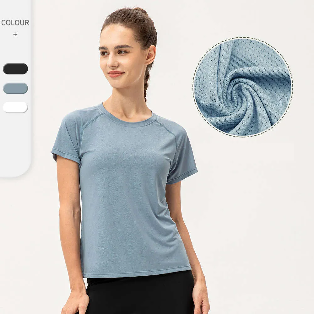 Lu Align Lemon Yoga Sleeve Loose T-shirt Short Women Solid Color Cooling Fabric Fiess Running Top Breathable Quick Dry Gym Shirt Sportswear