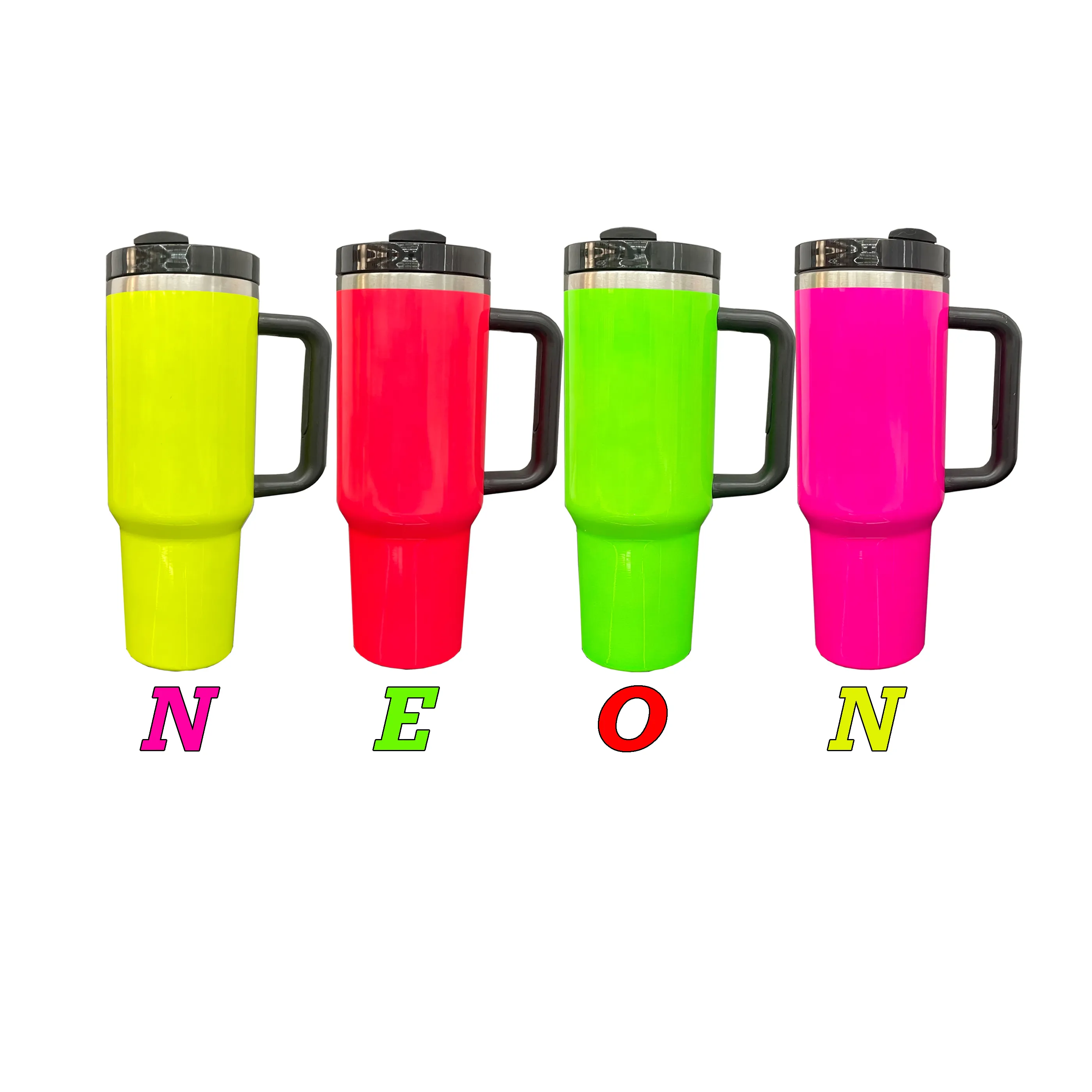 Neon Colors H2.0 40oz 30oz Blank Sublimation Vacuum Insulated Quencher Stainless Steel Mugs with Lid and Straw Outdoor Sports Best Value Gifts Ready to Ship 20