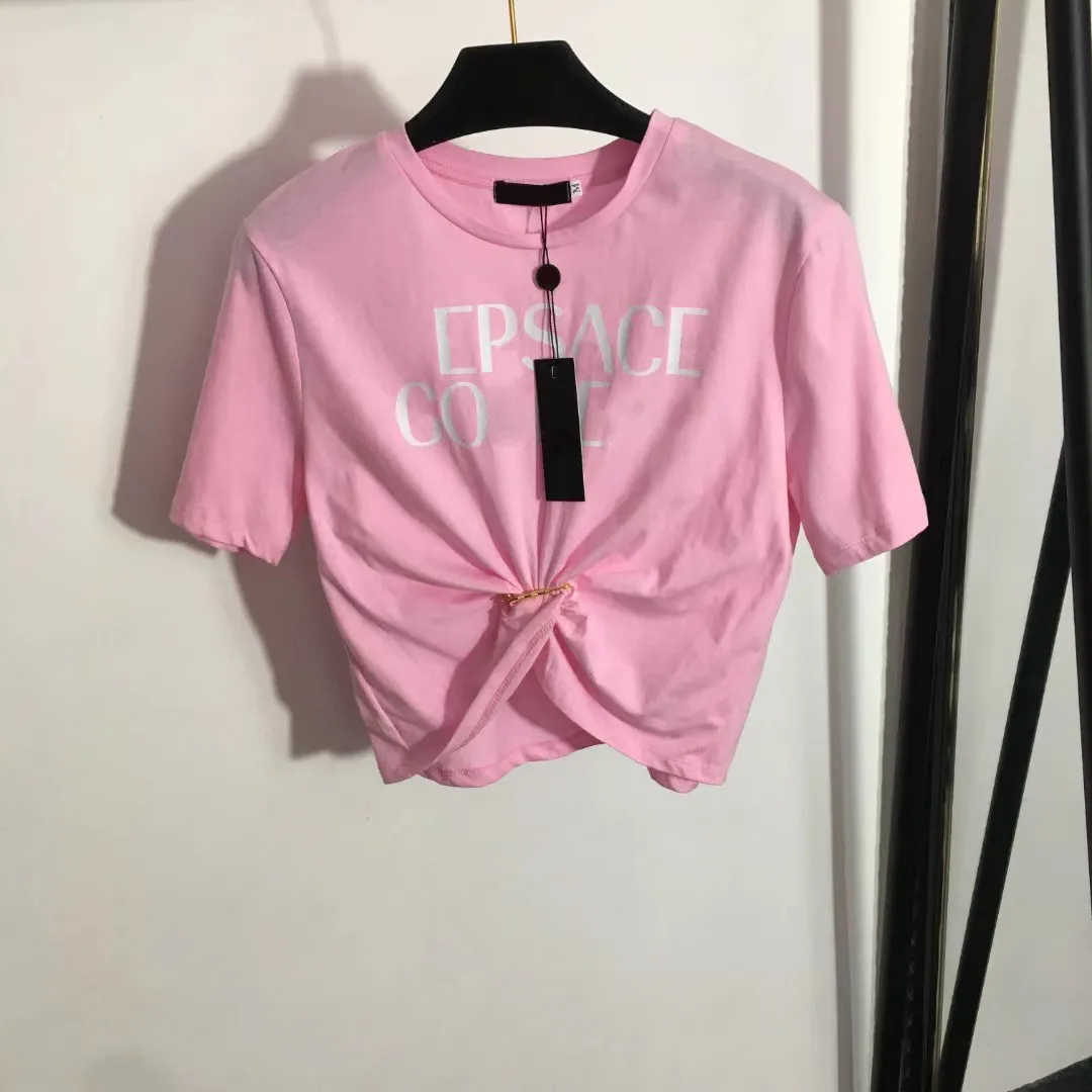 2024 mulheres designer camisa nova carta impressão pino cintura curta colheita manga curta t-shirt tops roupas ruas senhoras top blusa meu top spotify vestido branco rosa preto S-XL