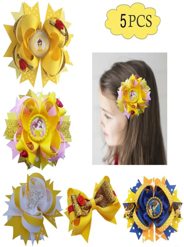 5pcs princess hair bows yellow red beauty girl hair clips for girl hair accessories2686540