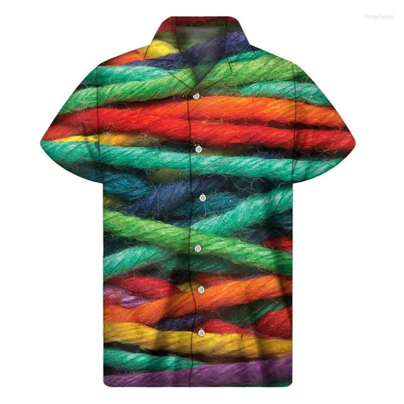 Camisas Casuais Masculinas Fios de Lã Coloridos 3D Impresso Camisa Homens Mulheres Verão Férias Soltas Mangas Curtas Botão Havaiano Lapela Aloha Blusa