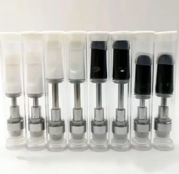 1,0 ml vape-cartridges 0,8 ml 0,5 ml PVC-buizen Verpakking Dikke oliekarren Lege platte inschroeftips Keramische spoel 2 mm 4 gaten 510 draad Glazen tank Verstuivers OEM E-sigaretten