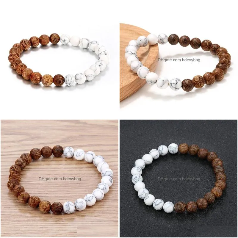 Perlé 8Mm pierre naturelle brins faits à la main en bois bracelets à breloques pour hommes femmes élastique Yoga mode bijoux livraison directe Dheno