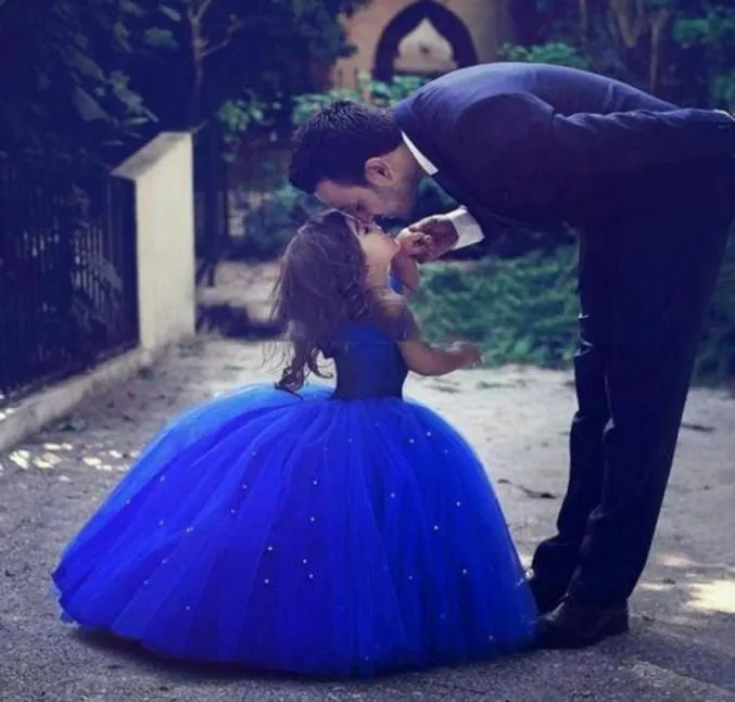 Cute Royal Blue Ball Gown Girls Pageant Dresses Off Shoulder Tulle Floor Length Toddler Birthday Dresses Party Dresses 61373256848219